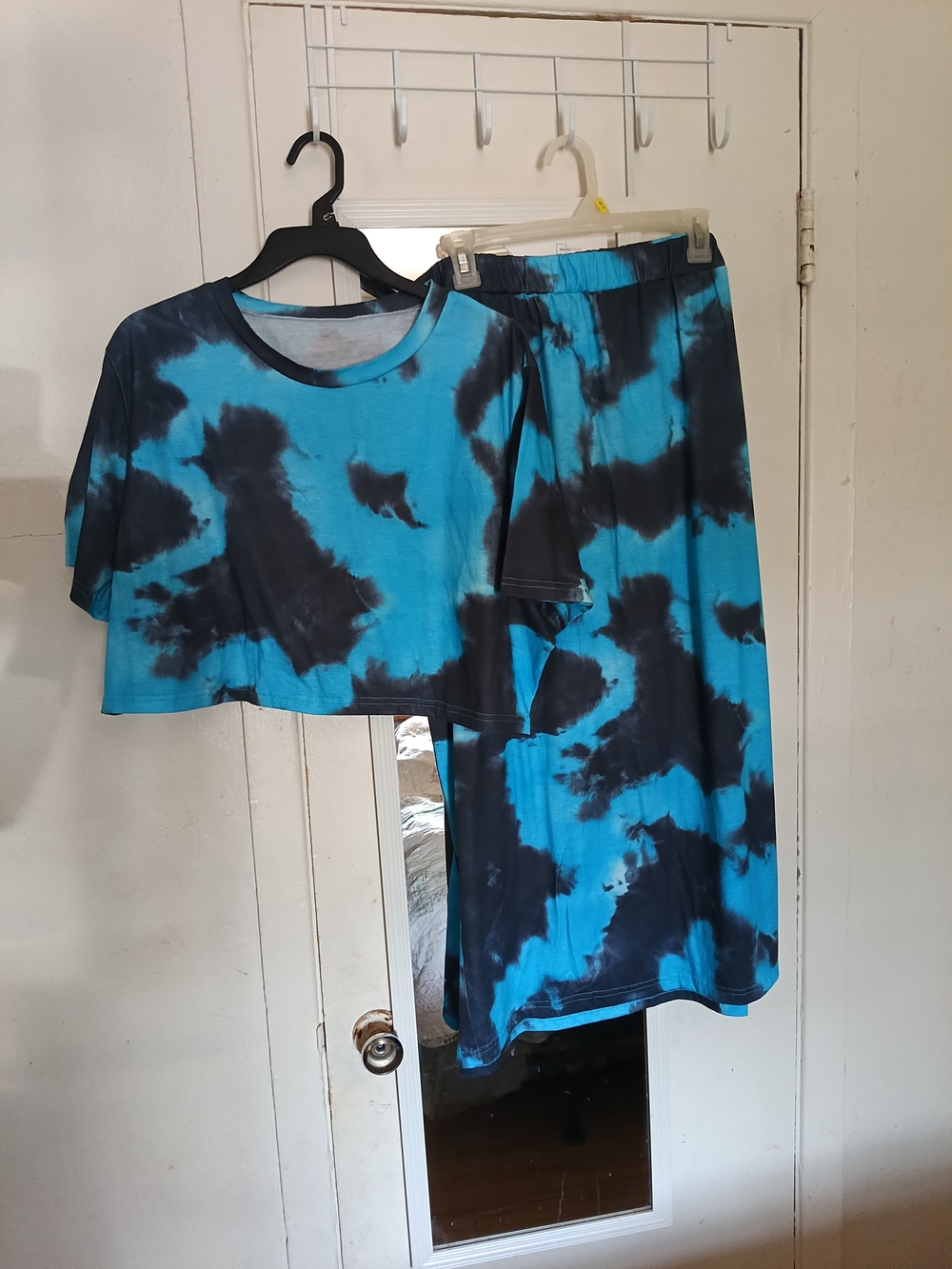 Two Piece Tie-Dye Blue and Black Set